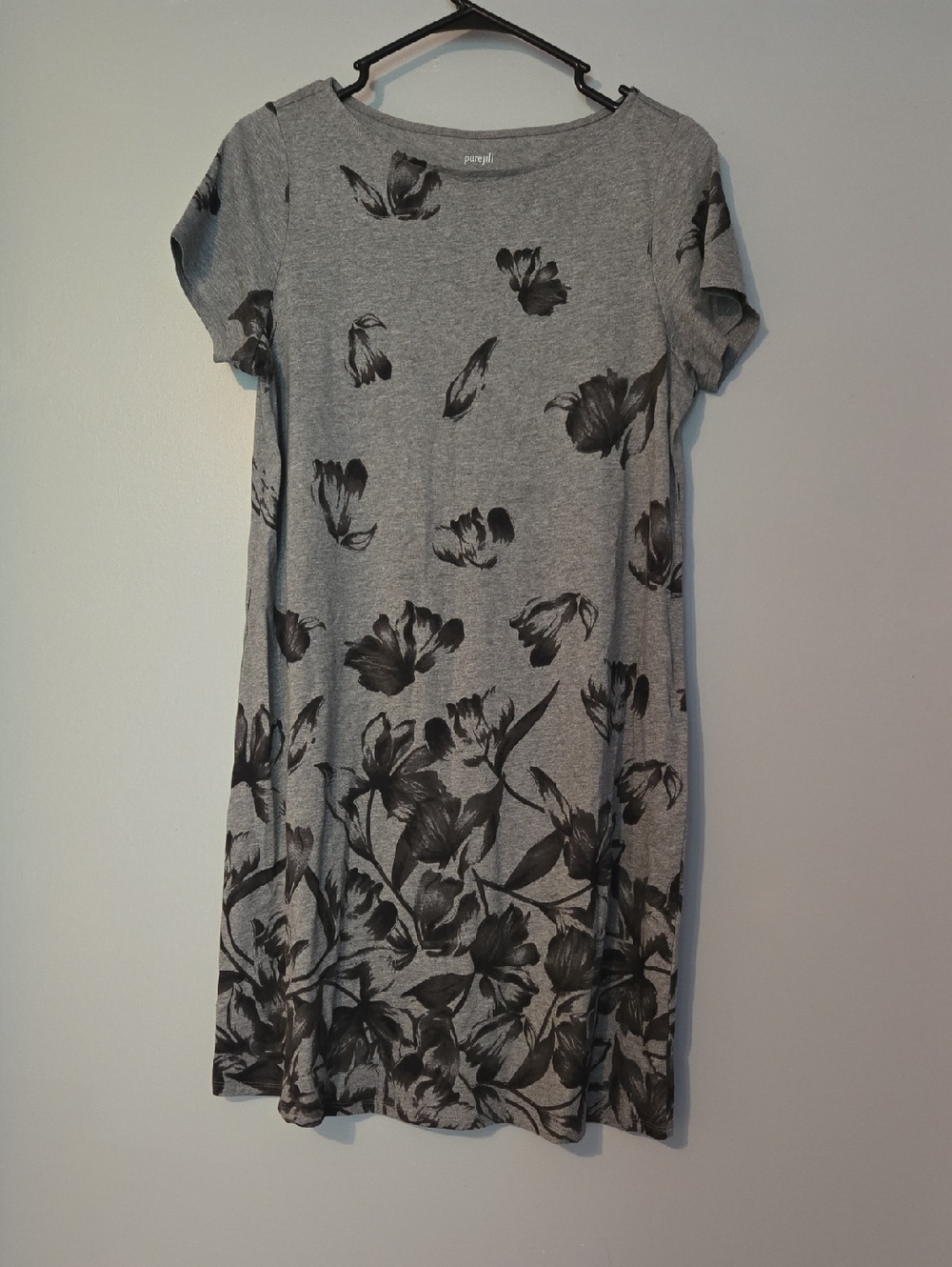 Pure Jill Gray Floral Short Sleeve Tee Shirt Dress